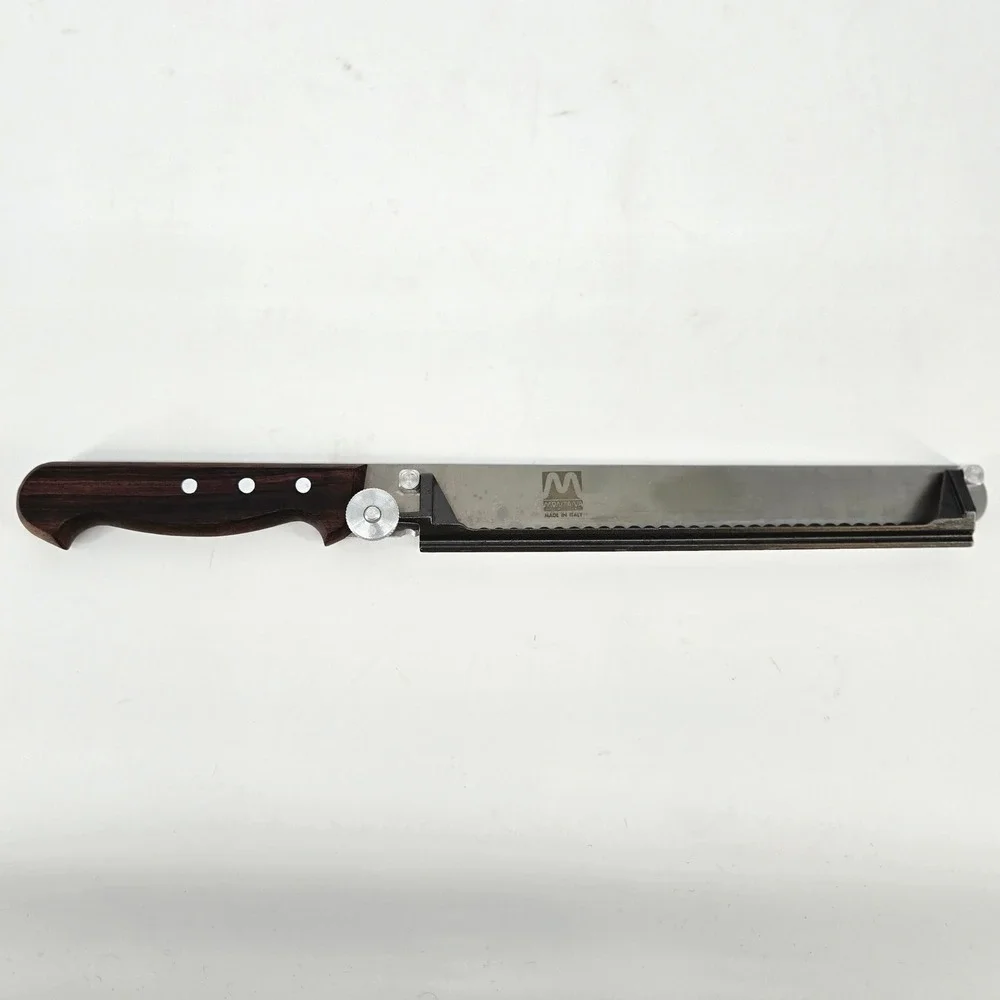 Montana Italy Adjustable Slicing Knife Serrated Bread Guide Wood Handle Vintage